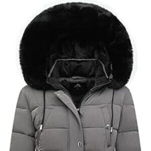 Women Waterproof Long Winter Coat Thickened Dark Grey Alternative Puffer Jacket